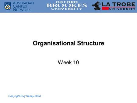 Copyright Guy Harley 2004 Organisational Structure Week 10.