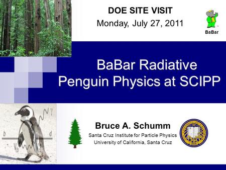 DOE SITE VISIT Monday, July 27, 2011 Bruce A. Schumm Santa Cruz Institute for Particle Physics University of California, Santa Cruz BaBar.