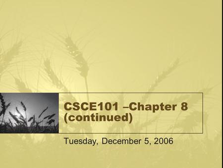 CSCE101 –Chapter 8 (continued) Tuesday, December 5, 2006.