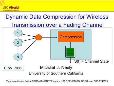 Dynamic Data Compression for Wireless Transmission over a Fading Channel Michael J. Neely University of Southern California CISS 2008 *Sponsored in part.