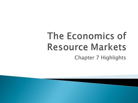 Chapter 7 Highlights.  Households ◦ sell resources in the resource market ◦ buy products in the product market  Businesses ◦ buy resources in the resource.