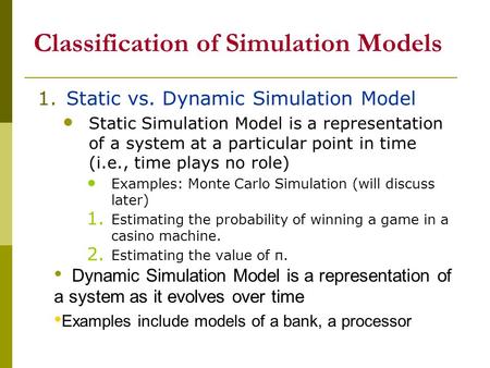 Classification of Simulation Models