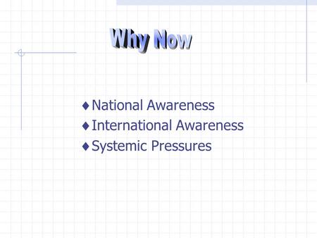  National Awareness  International Awareness  Systemic Pressures.