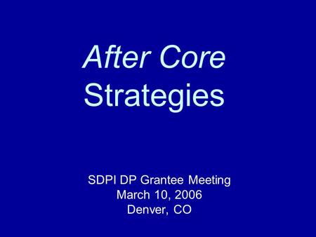After Core Strategies SDPI DP Grantee Meeting March 10, 2006 Denver, CO.