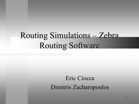 1 Routing Simulations – Zebra Routing Software Eric Ciocca Dimitris Zacharopoulos.