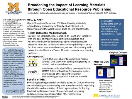 Broadening the Impact of Learning Materials through Open Educational Resource Publishing An invitation to Faculty and Educators to participate in the Medical.