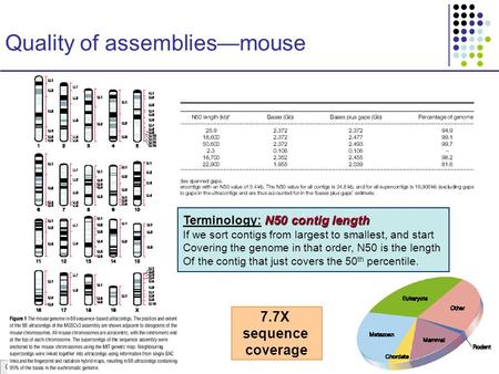 CS273a Lecture 5, Win07, Batzoglou Quality of assemblies—mouse N50 contig length Terminology: N50 contig length If we sort contigs from largest to smallest,