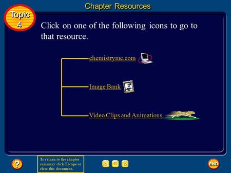 To return to the chapter summary click Escape or close this document. Chapter Resources Click on one of the following icons to go to that resource. Topic.