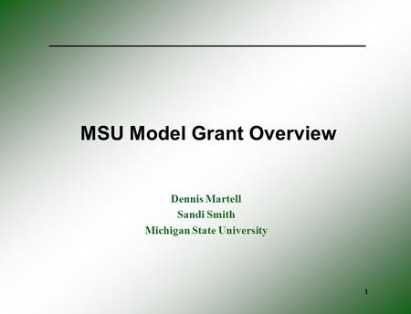 1 MSU Model Grant Overview Dennis Martell Sandi Smith Michigan State University.