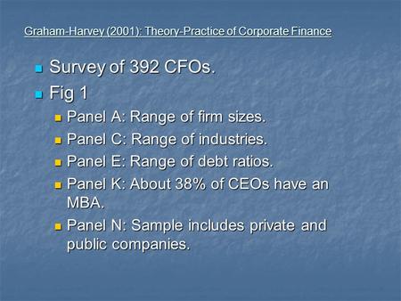 Graham-Harvey (2001): Theory-Practice of Corporate Finance