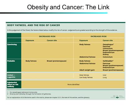 Obesity and Cancer: The Link. The Panel’s Recommendation.