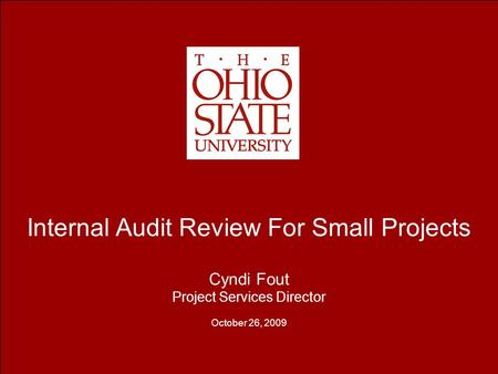 Internal Audit Review For Small Projects Cyndi Fout Project Services Director October 26, 2009.