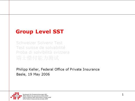 1 Philipp Keller, Federal Office of Private Insurance Basle, 19 May 2006 Group Level SST.