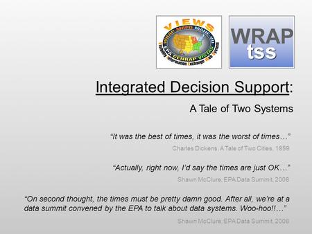 Integrated Decision Support: A Tale of Two Systems “It was the best of times, it was the worst of times…” Charles Dickens, A Tale of Two Cities, 1859 “Actually,
