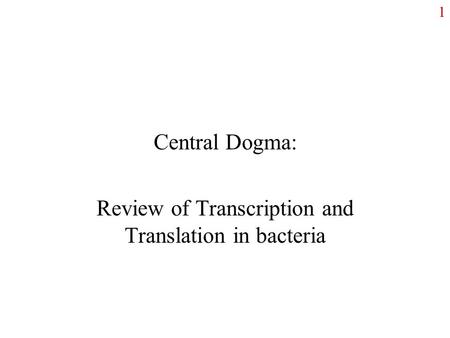 1 Central Dogma: Review of Transcription and Translation in bacteria.