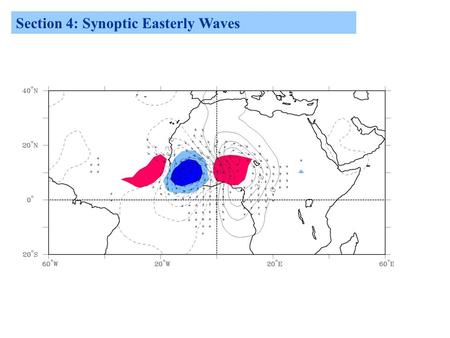 Section 4: Synoptic Easterly Waves. 4.1 Introduction 4.2 The Mean State over West Africa 4.3 Observations of African Easterly Waves 4.4 Theory 4.5 Modeling.
