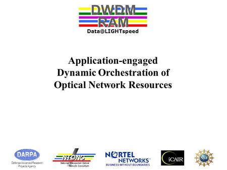 Application-engaged Dynamic Orchestration of Optical Network Resources DWDM RAM DWDM RAM Defense Advanced Research Projects Agency BUSINESS.