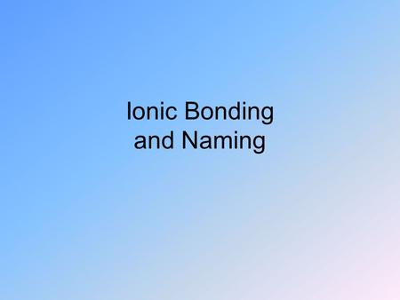 Ionic Bonding and Naming. Naming Binary Covalent Compounds.