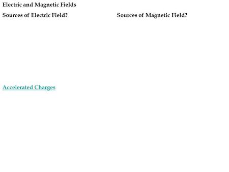 Electric and Magnetic Fields Sources of Electric Field?Sources of Magnetic Field? Accelerated Charges.