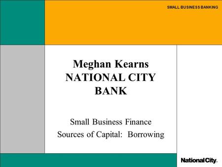 SMALL BUSINESS BANKING Meghan Kearns NATIONAL CITY BANK Small Business Finance Sources of Capital: Borrowing.