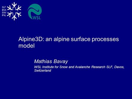 Alpine3D: an alpine surface processes model Mathias Bavay WSL Institute for Snow and Avalanche Research SLF, Davos, Switzerland.