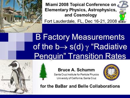 For the BaBar and Belle Collaborations Miami 2008 Topical Conference on Elementary Physics, Astrophysics, and Cosmology Fort Lauderdale, FL, Dec 16-21,