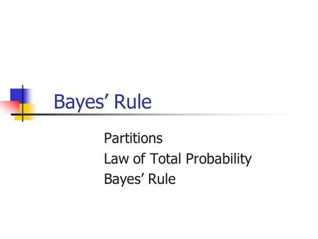Partitions Law of Total Probability Bayes’ Rule