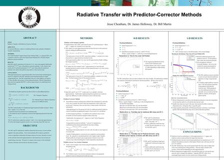 Radiative Transfer with Predictor-Corrector Methods ABSTRACT TITLE : Radiative Transfer with Predictor-Corrector Methods OBJECTIVE: To increase efficiency,