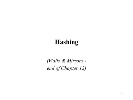 1 Hashing (Walls & Mirrors - end of Chapter 12). 2 I hate quotations. Tell me what you know. – Ralph Waldo Emerson.