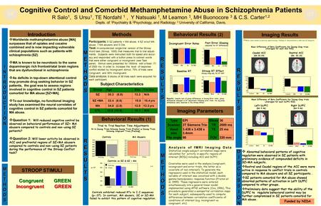 RESULTS RESULTSRESULTS RESULTSRESULTS Cognitive Control and Comorbid Methamphetamine Abuse in Schizophrenia Patients R Salo 1, S Ursu 1, TE Nordahl 1,