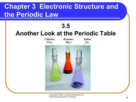 1 Chapter 3 Electronic Structure and the Periodic Law 3.5 Another Look at the Periodic Table Copyright © 2005 by Pearson Education, Inc. Publishing as.