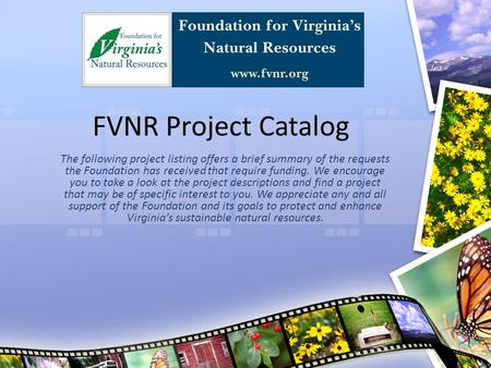 FVNR Project Catalog The following project listing offers a brief summary of the requests the Foundation has received that require funding. We encourage.