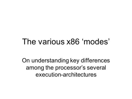 The various x86 ‘modes’ On understanding key differences among the processor’s several execution-architectures.