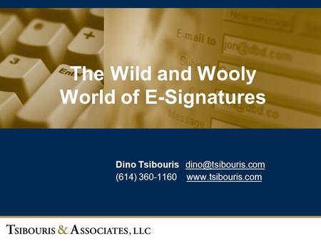 The Wild and Wooly World of E-Signatures Dino Tsibouris (614) 360-1160