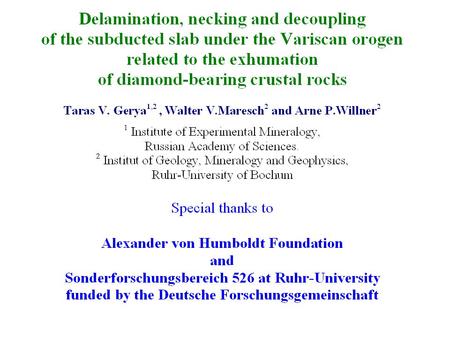 Massonne et al., (1999) Diamond bearing inclusions in garnet (after Stöckhert et al., 2001)