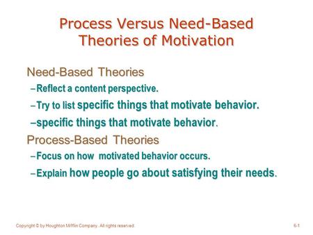 Process Versus Need-Based Theories of Motivation