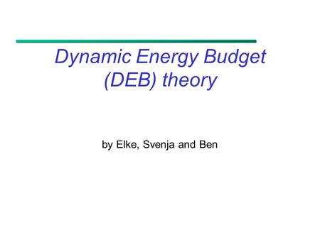 Dynamic Energy Budget (DEB) theory by Elke, Svenja and Ben.