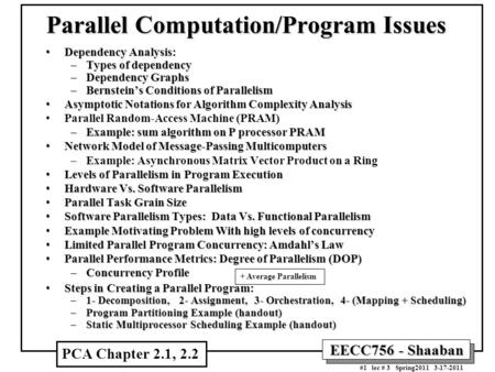 Parallel Computation/Program Issues
