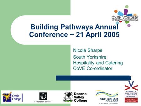 Building Pathways Annual Conference ~ 21 April 2005 Nicola Sharpe South Yorkshire Hospitality and Catering CoVE Co-ordinator.