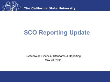 1 SCO Reporting Update Systemwide Financial Standards & Reporting May 23, 2005.