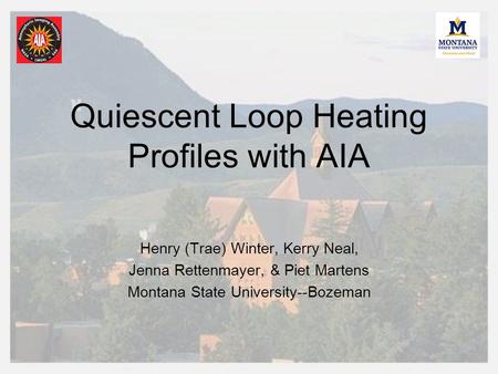 Quiescent Loop Heating Profiles with AIA Henry (Trae) Winter, Kerry Neal, Jenna Rettenmayer, & Piet Martens Montana State University--Bozeman.