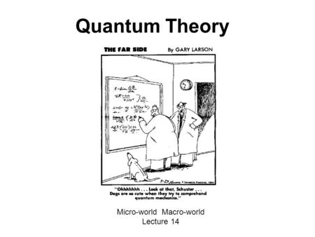 Quantum Theory Micro-world Macro-world Lecture 14.