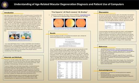 Understanding of Age-Related Macular Degeneration Diagnosis and Patient Use of Computers Tina Saparia 1, AC Roch-Levecq 2, BL Broday 2 1.University of.
