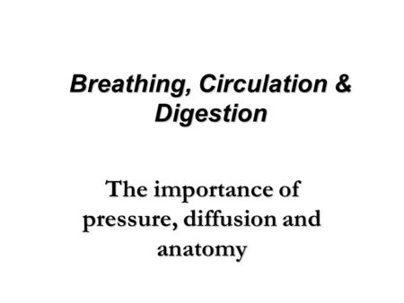 Breathing, Circulation & Digestion The importance of pressure, diffusion and anatomy.