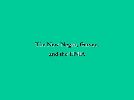 The New Negro, Garvey, and the UNIA. Nadir Racism intensified (Birth of a Nation, second Ku Klux Klan, etc.) Return of black troops to segregation, disenfranchisement,