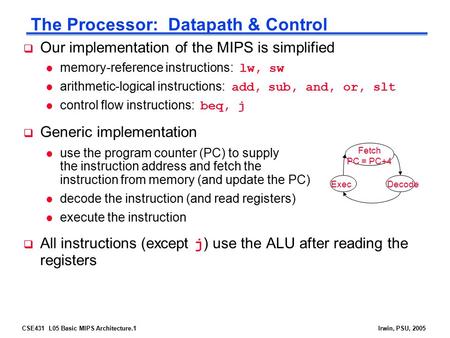 The Processor: Datapath & Control