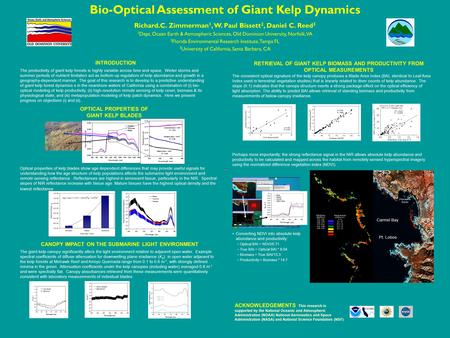 Bio-Optical Assessment of Giant Kelp Dynamics Richard.C. Zimmerman 1, W. Paul Bissett 2, Daniel C. Reed 3 1 Dept. Ocean Earth & Atmospheric Sciences, Old.