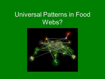 Universal Patterns in Food Webs? Benjamin Good. What is the evidence? Paper by Camacho et al. claims to demonstrate some traits common to all food web.