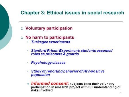 Chapter 3: Ethical issues in social research