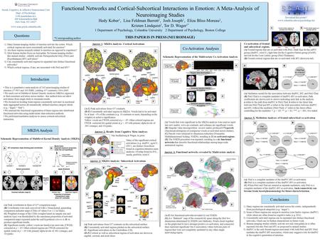 Functional Networks and Cortical-Subcortical Interactions in Emotion: A Meta-Analysis of Neuroimaging Studies Hedy Kober 1, Lisa Feldman Barrett 2, Josh.